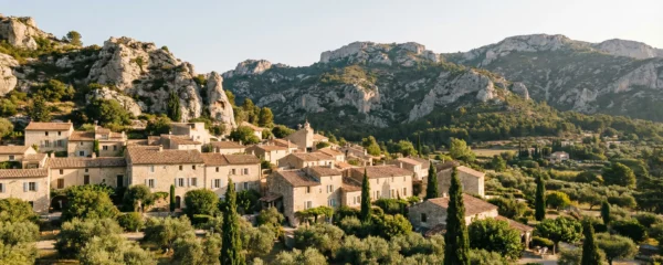 Vue panoramique sur Saint-Rémy-de-Provence avec le massif des Alpilles en arrière-plan