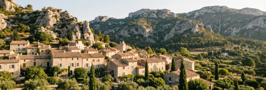 Vue panoramique sur Saint-Rémy-de-Provence avec le massif des Alpilles en arrière-plan