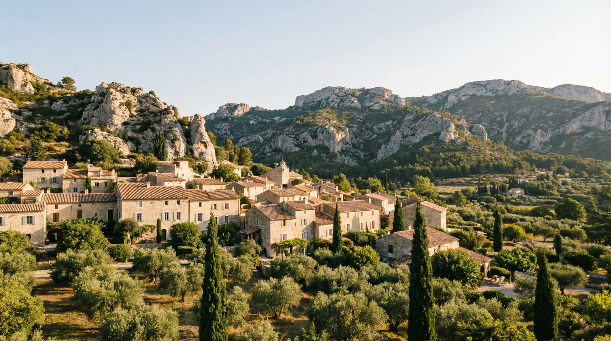 Vue panoramique sur Saint-Rémy-de-Provence avec le massif des Alpilles en arrière-plan